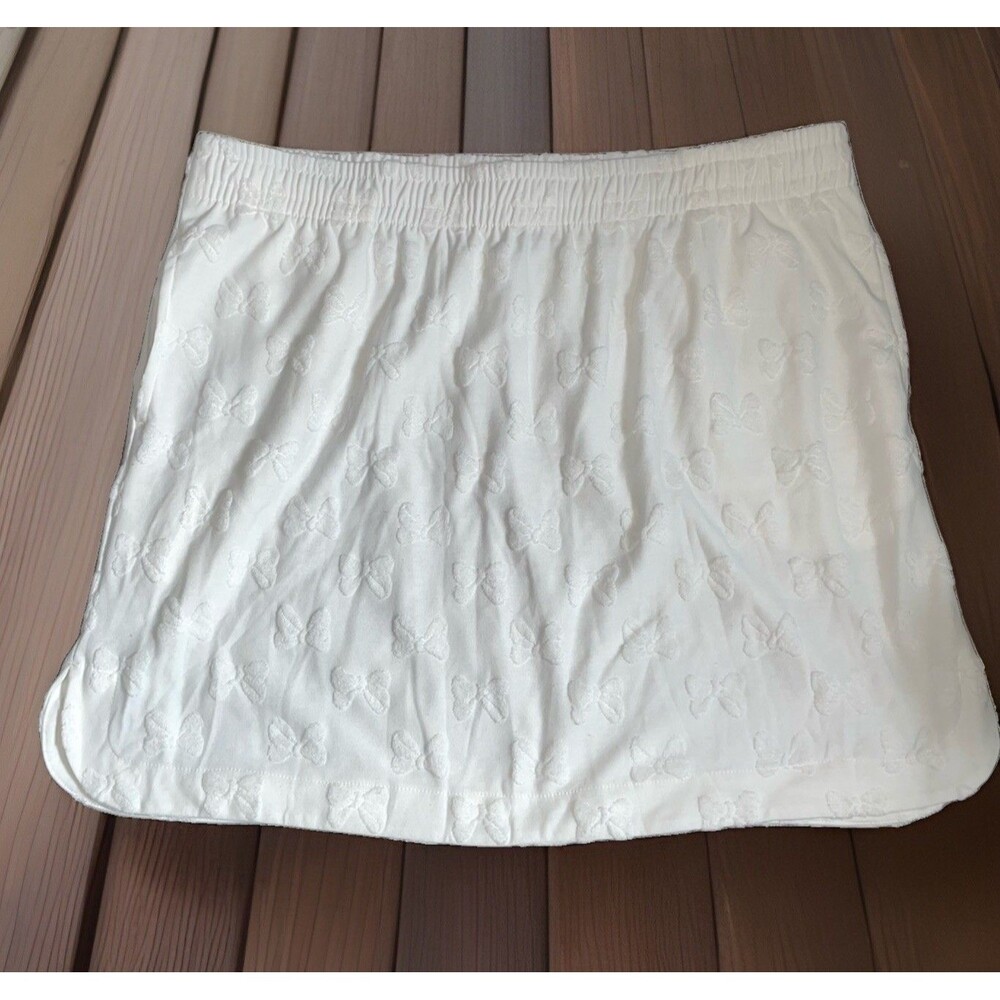 Disney Minnie Mouse White Chenille Bow Bubble Mini Skirt Size L US Coquette